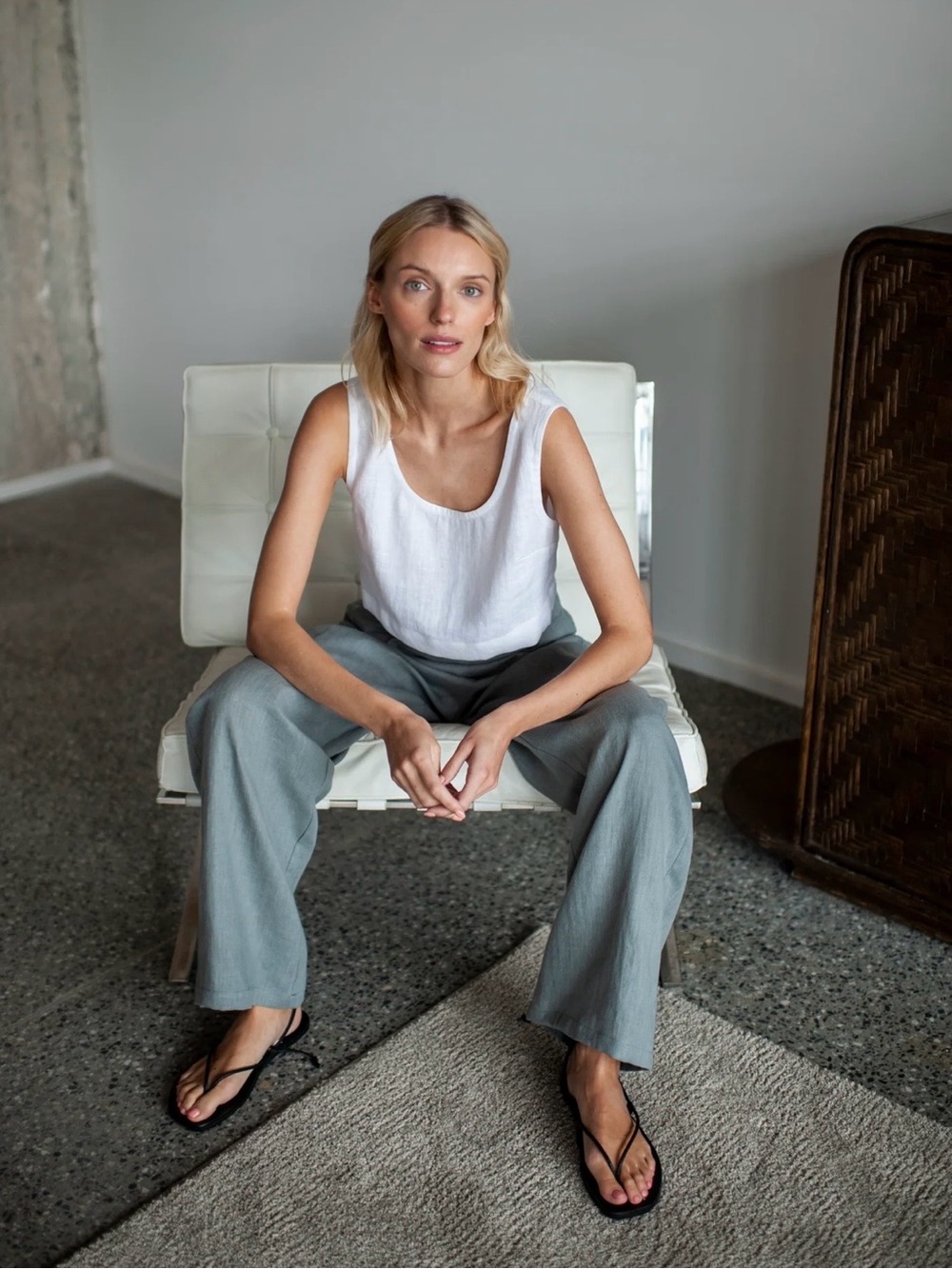Sand Snow Pigeon Grey Wide Leg Linen Pants Small